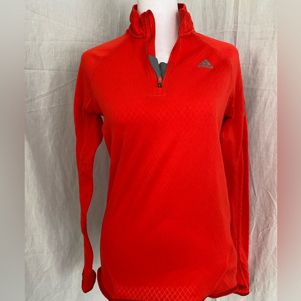 Adidas Climawarm Sweatshirt Womens Long Sleeve 1/4 Zip Pullover Running Red